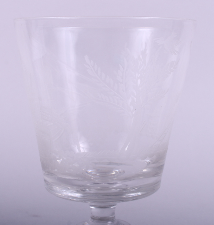 An engraved glass goblet decorated with a ship and windmill, reputedly owned by the Belgian - Image 3 of 6