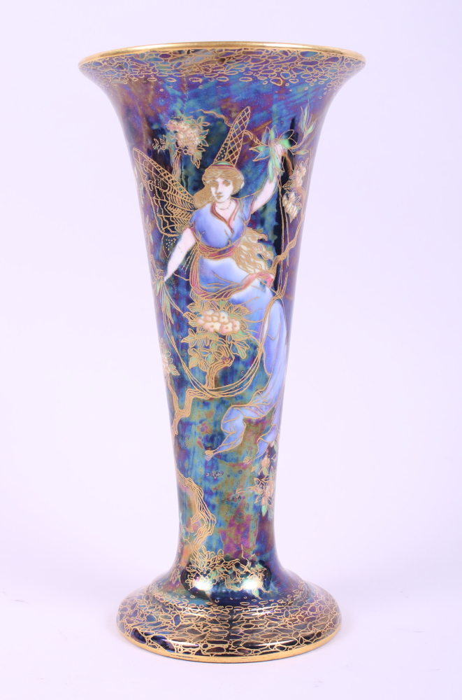 A Wedgwood Fairyland lustre "Butterfly Woman" pattern trumpet vase, designed by Daisy Makeig-
