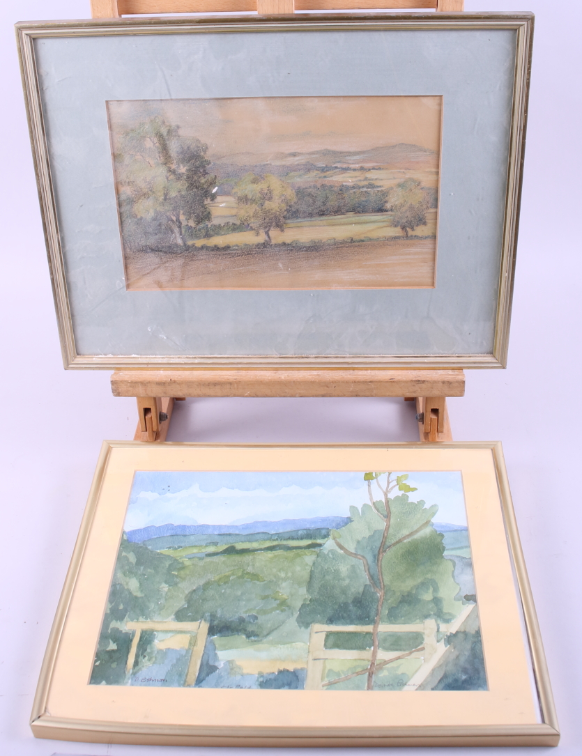 A quantity of watercolours, including a portrait of a woman, landscapes, houses, etc and other - Image 5 of 7