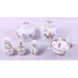 Two Chinese porcelain famille rose decorated ginger jars and covers, three famille vert miniature