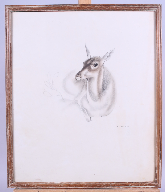 J R Skeaping: a study of a deer, in wooden strip frame - Image 2 of 2