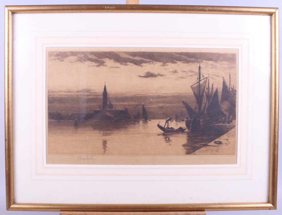 Wilfred Williams Ball: etching, Venetian scene, in gilt frame - Image 2 of 5