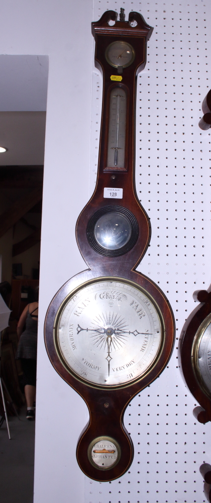 A 19th century mahogany and line inlaid cased barometer, thermometer, hydrometer and level by D
