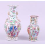 A 19th century Canton enamel baluster vase, decorated two panels of figures, 6" high, and a