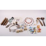 Three spirit levels, a quantity of costume jewellery, marbles, gavels and other miscellaneous items