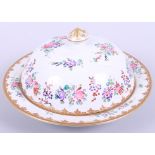 A late 19th century Sampson porcelain muffin dish and cover with floral and gilt decoration, 8" dia