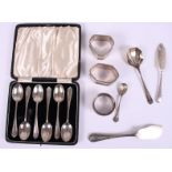 A set of six early 20th century silver coffee spoons, by Robert Pringle, in case, three silver