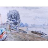 Russell Reeve: watercolours, "The Thames from Strand on the Green", 11" x 15", in strip frame