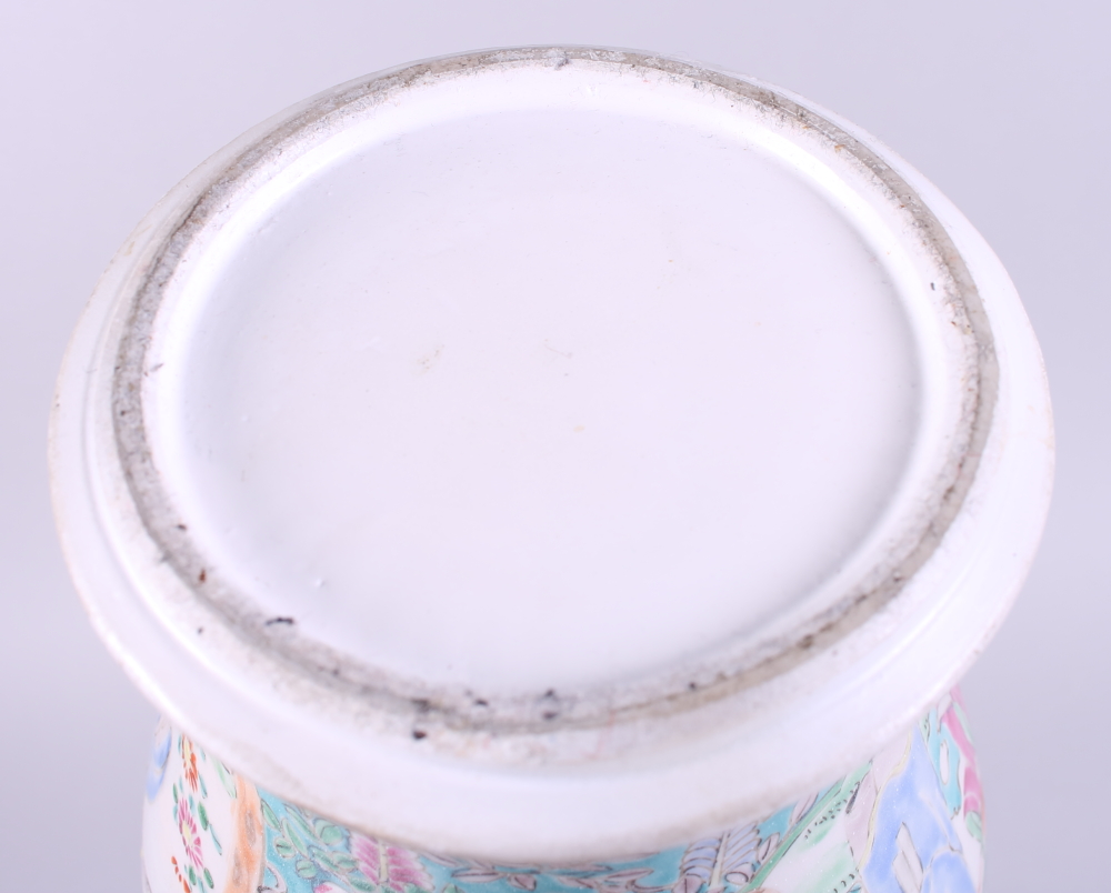 A 19th century Chinese porcelain polychrome enamel vase with figured panels, 10 1/2" high - Image 3 of 3