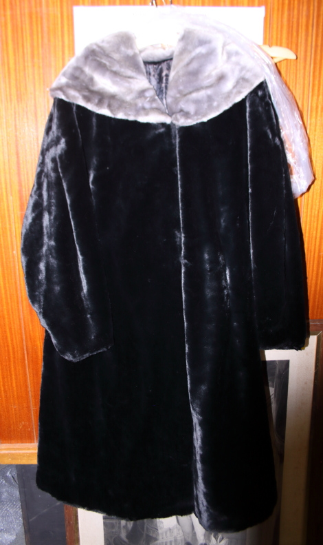 A Dynaska vintage 1950's faux fur coat with grey collar