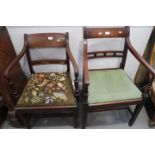 A George IV provincial mahogany carver chair with ball and bar back, drop-in seat, on stretchered