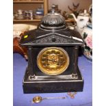 A 19th century slate mantel portico clock with gilt dial, 13 1/2" high