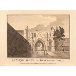 Two 18th century engravings, Reading Abbey gateway and a similar of Reading Abbey