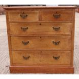An early 19th century oak chest of two short ad three long drawers, on block base, 42" wide