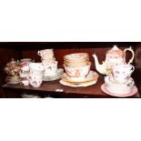 A Hilditch orange chinoiserie part teaset and other teawares