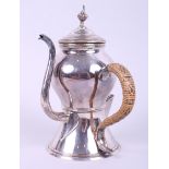 An old Sheffield plate Argyll coffee pot and a pair of silver plated storm lanterns and snuffers