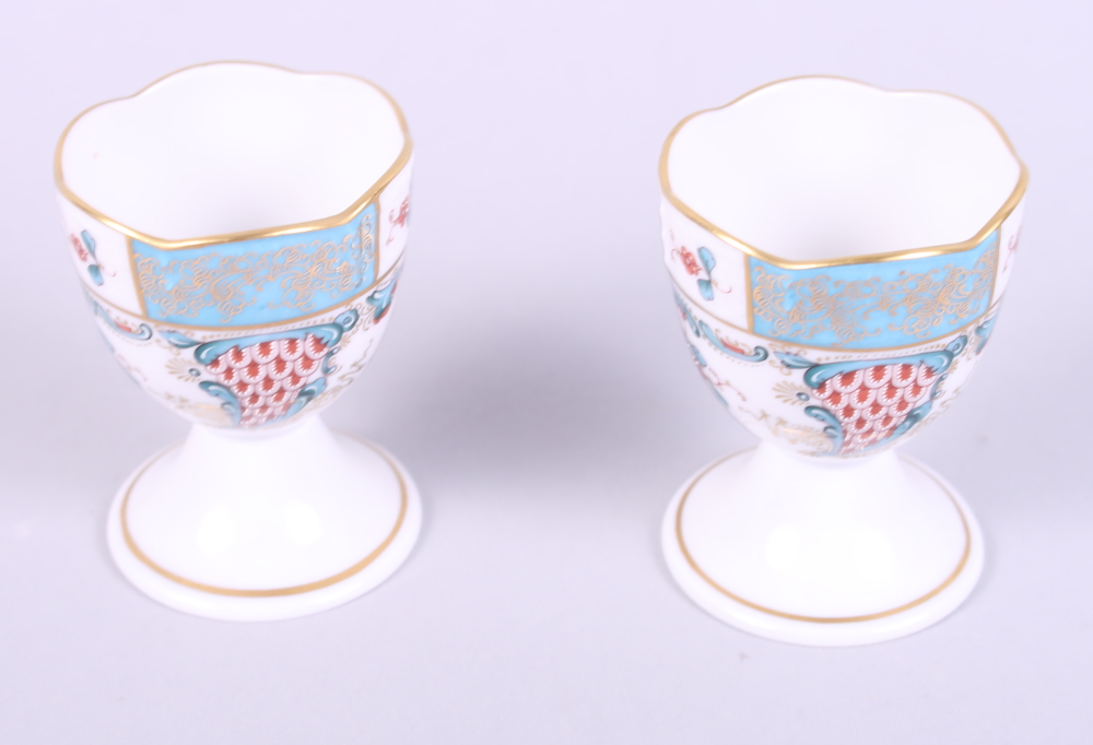 A pair of Herend "Cornucopia" pattern egg cups with blue, red and gilt decoration and a matching - Image 6 of 8