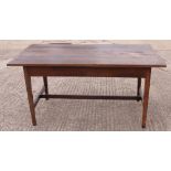 An oak refectory dining table, on square taper stretchered supports, top 60" x 30 1/2"