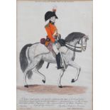 A pair of early 19th century hand-coloured engravings, "Dragoons", in maple frames