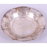 A Belgian white metal dish, stamped 835 and inscribed "Prix T Kuborn Le Zoute Aout 1949"