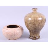 A Song crackle glazed oviform jar, 10 1/4" high, and a similar bowl, 8" dia