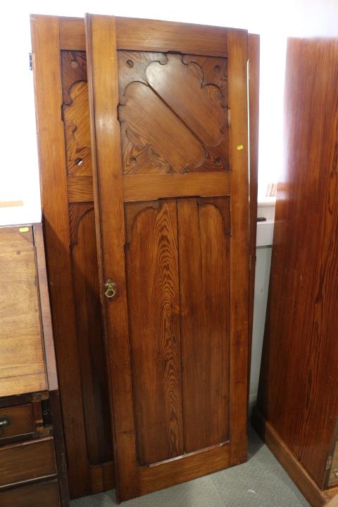 A late 19th century Wellingtonia pine wardrobe, the interior fitted chest of two short and two - Image 2 of 6
