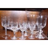 Four port glasses, an air twist stem glass, a glass vase and other items