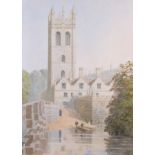 Att G Pyne: watercolours, Magdalen Tower Oxford, 13" x 9 1/2", in gilt frame