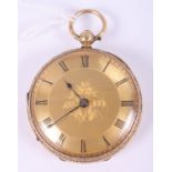 An 18ct gold engraved cased key-wound pocket watch