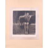 Franz von Stuck: an etching, Lucifer, in ebonised strip frame