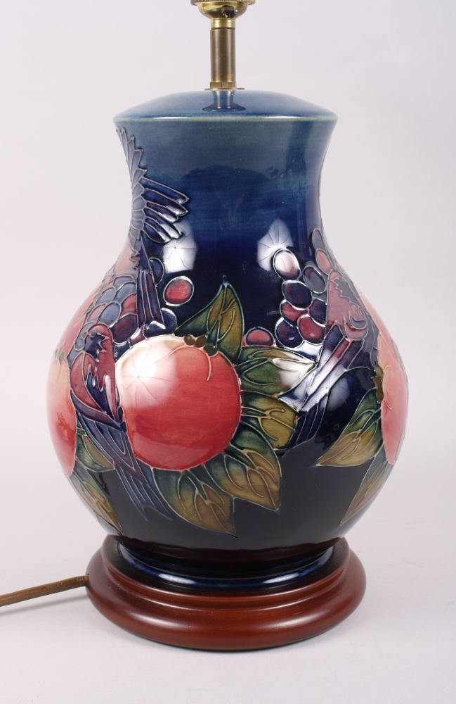 A Moorcroft "Finches" pattern lamp base, designed by Sally Tuffin, 13 12" high overall - Image 2 of 2