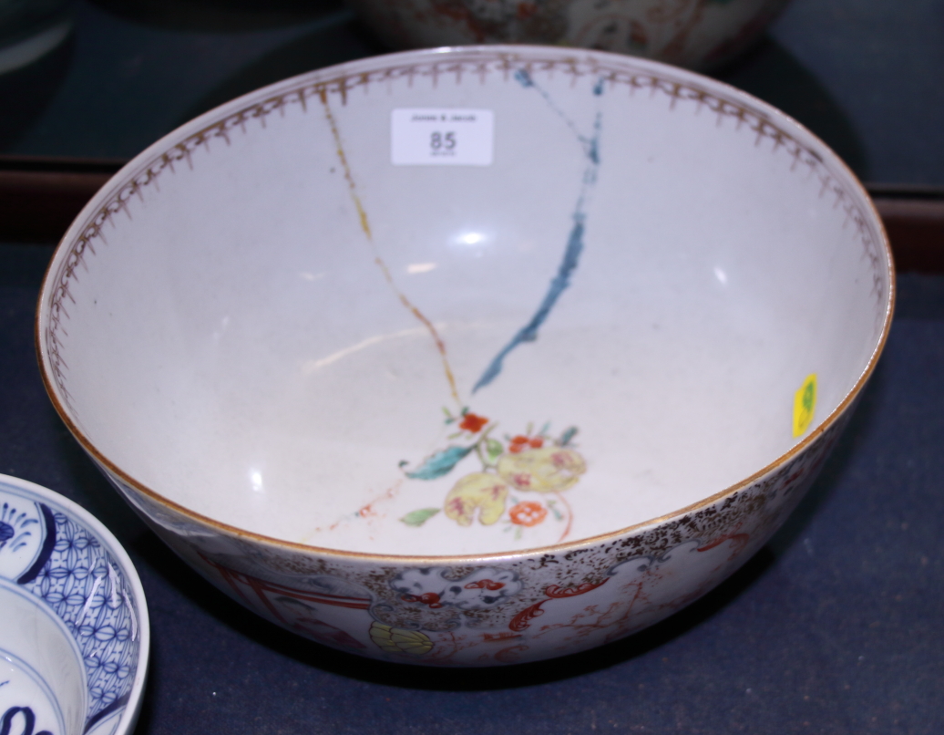 A Chinese blue and white bowl, decorated trees and figures, 4 3/4" high, a Chinese porcelain blue - Image 6 of 8