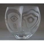A Picasso style etched glass bowl, seven Dartington "Sharon" pattern wine glasses, two 19th
