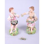 A 19th century Derby flower girl and boy, 5 1/2" high (damages)