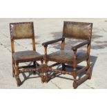 A set of eight oak and leather dining chairs with studded decoration (6+2)