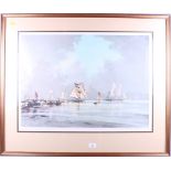 Rowland Hilder: a limited edition print, seascape with boats, 6/480, in gilt frame