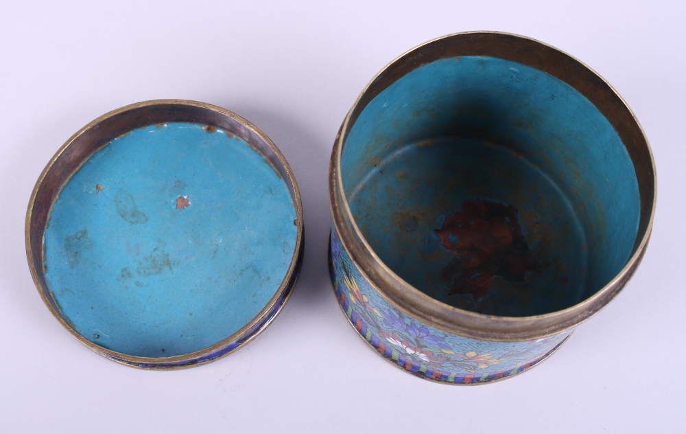 A 19th century cloisonne circular box and cover, decorated flowers, 3 3/4" high - Image 2 of 4