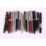 A selection of fountain pens and propelling pencils, by Parker, Waterman and others