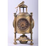 A 19th century brass Gothic cased desk clock, barometer and thermometer, 9 1/4" high