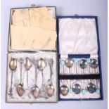A set of six Continental 800 grade white metal teaspoons, in fitted case, and a set of silver plated