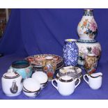 A quantity of Japanese ceramics, including Imari plates, an eggshell teaset, a pair of vases, a blue