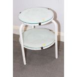 A Lloyd Loom circular two-tier occasional table, on tubular metal supports, 16" dia