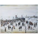 A Lowry print, "The Harbour", another Lowry print, a print of a retriever and other pictures
