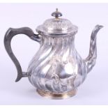 A Roberts and Belk silver coffee pot with spiral and embossed decoration, ebonised handle and