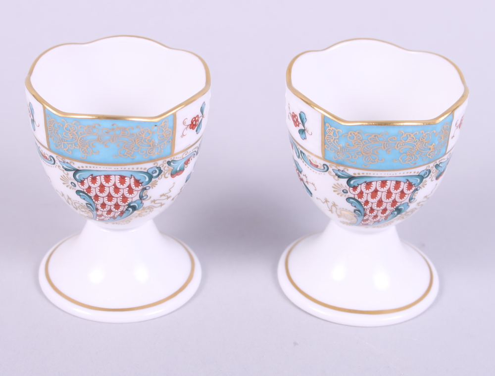 A pair of Herend "Cornucopia" pattern egg cups with blue, red and gilt decoration and a matching - Image 5 of 8