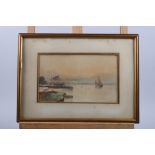 A E Richardson: watercolours, sailing barges off a Solent fort, 8 1/4" x 6 3/4", in gilt frame, a