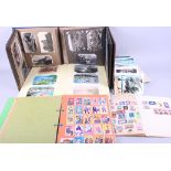 Two albums of postcards, an album of match covers, loose postcards and a quantity of mostly LP