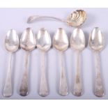 Six silver teaspoons and a silver sifter spoon