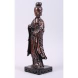 A Chinese carved Huali figure of Kuan Yin, on square base, 12 1/2" high