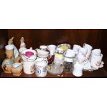 Two Lladro figures, 6 1/2" high, and a quantity of commemorative mugs, mixed cups and saucers